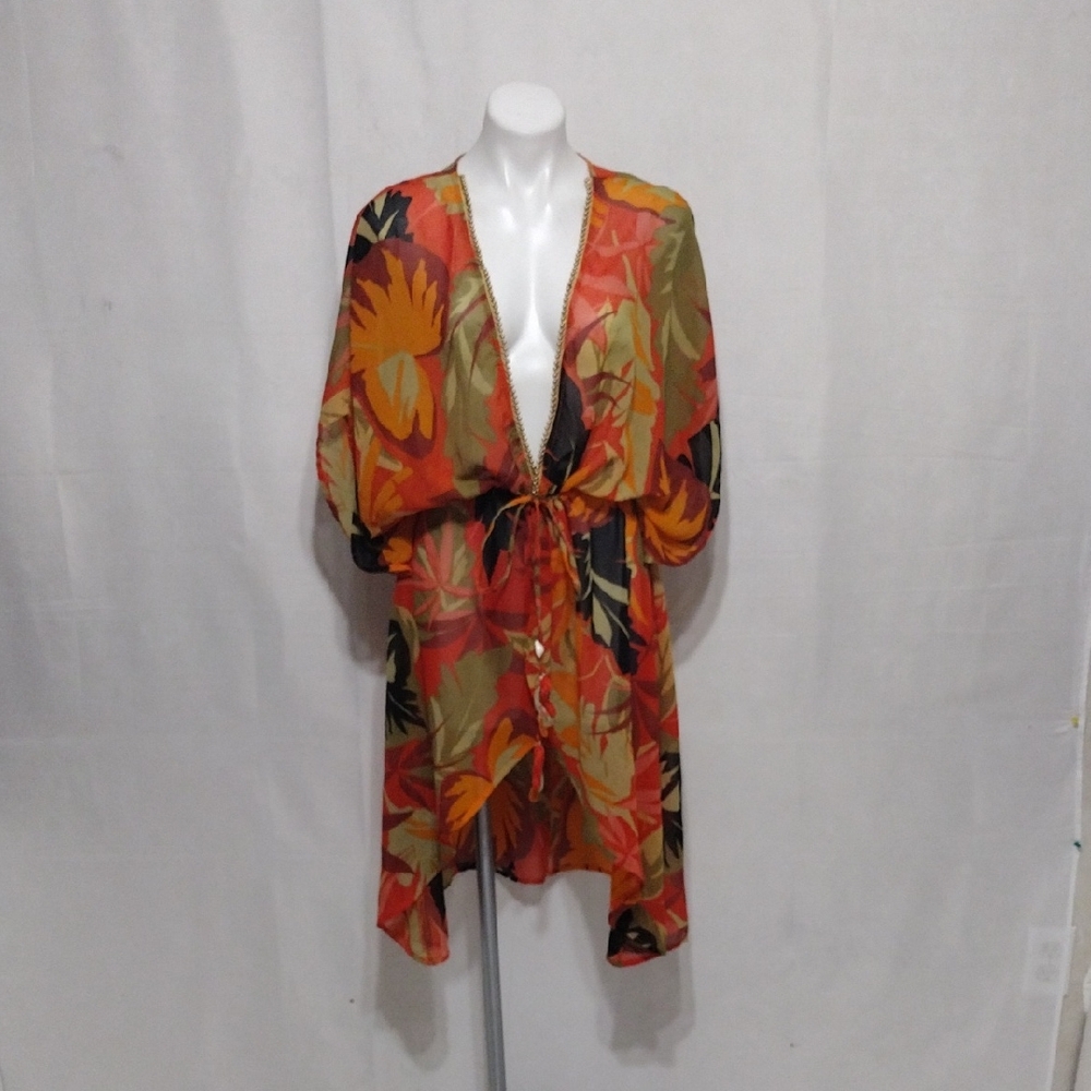 True Destinations Tropical Resort Wear Chiffon Beach Cover-Up Wrap Large Vacay